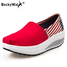 BeckyWalk/весенние женские лоферы с принтом; Повседневная Удобная обувь на плоской подошве; женская парусиновая обувь без застежки на платформе; женские кроссовки; WSH2933