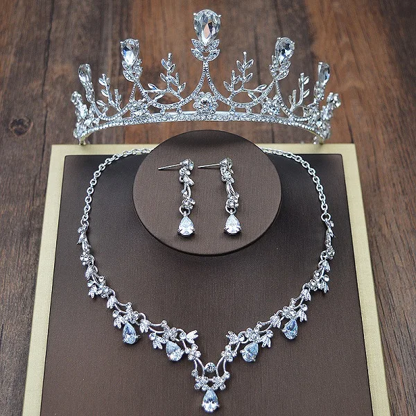 Rhinestone Jewelry Sets Necklace Pendant Tiaras Earrings For Women Pageant Wedding Crowns Bridal Hair Accessories  (3)