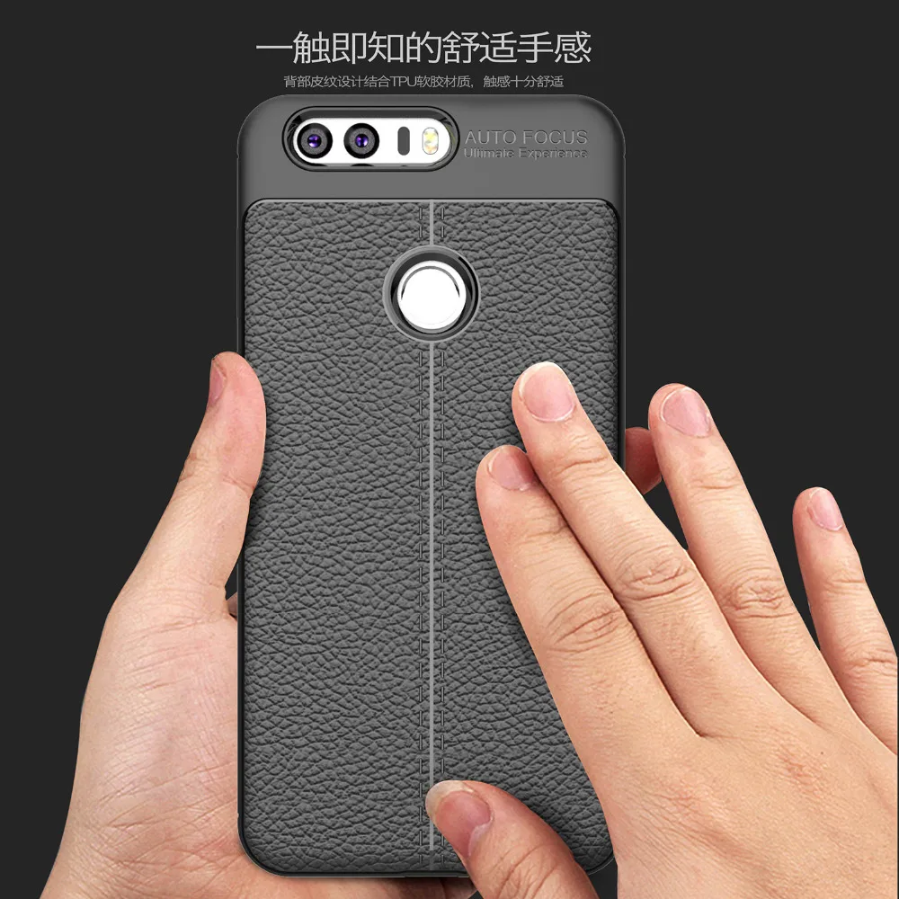 Anti-Knock Soft Silica Gel TPU Leather Carbon Fiber Cover Case For Huawei Honor 8 Shockproof Lychee Skin Pattern Slim |