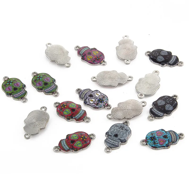 

13x25mm Trendy Mixed Color Skull Alloy Drop Oil Connectories Charms For Jewelry Making DIY 20pcs