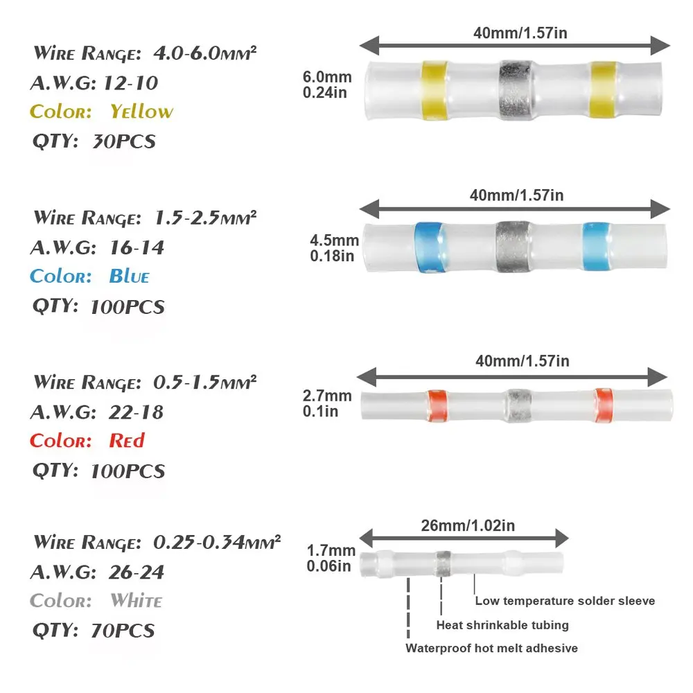 300 шт припоя уплотнения провода соединители, термоусадочные стыковые Соединители Клеммы электрические соединители провода изолированные водонепроницаемые Mari