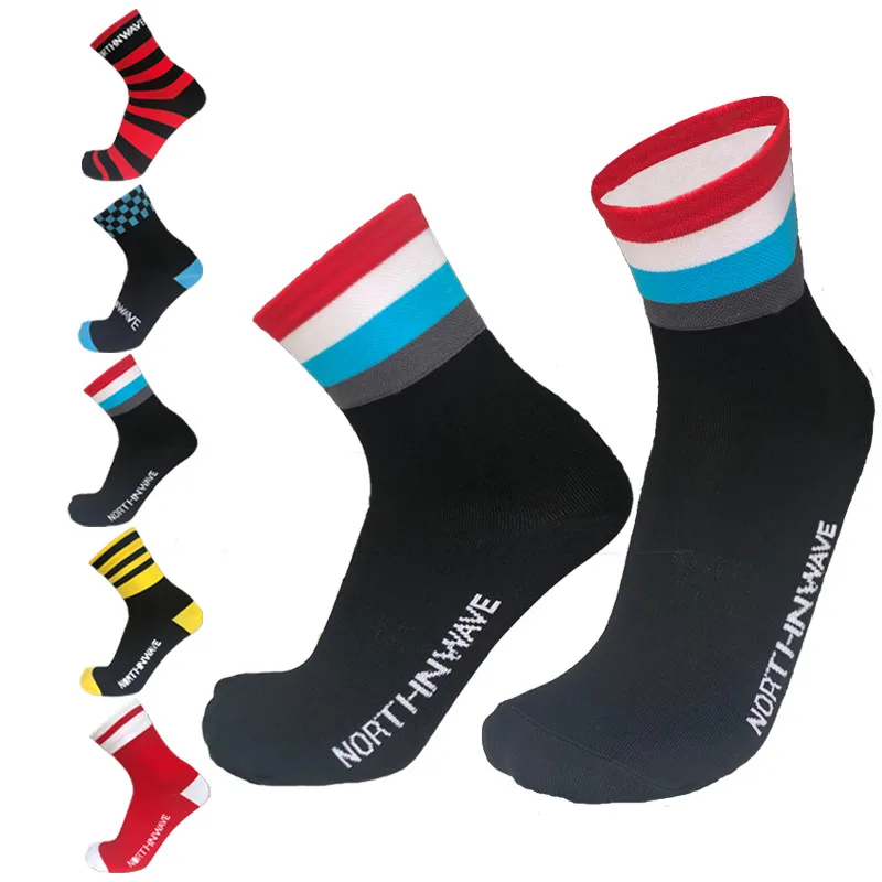 

New Professional Competition Compression Plaid Striped Cycling Socks Men Women Sport Bike Running Socks