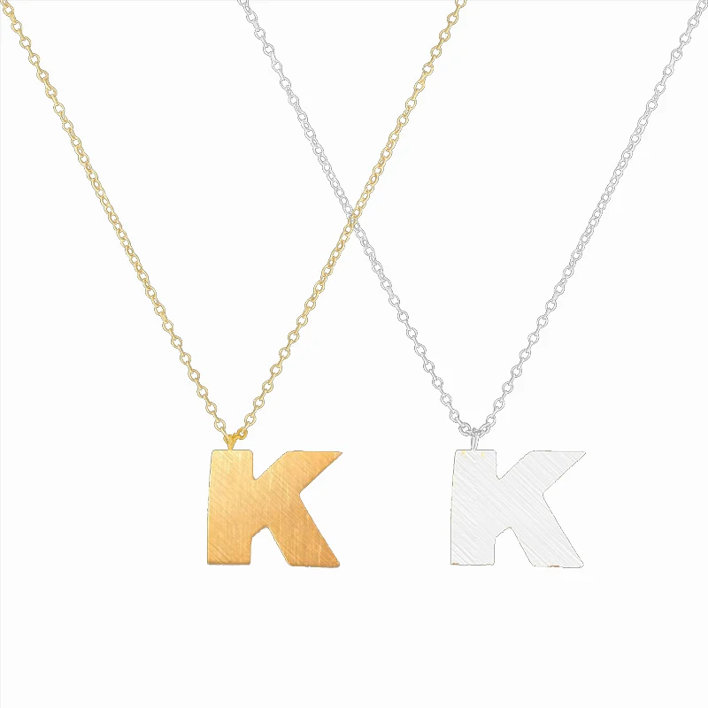 Letter K Pendant Necklace for Women Men Stainless Steel Gold Silver Color Initial Charm K Letter