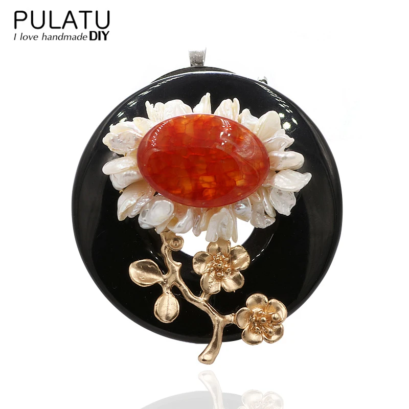 

PULATU Original Handmade Garland Pearl Brooches Fashion Women Jewelry Natural Stone Flower Pendant Bride Wedding Brooch Pins