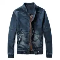 Autumn Winter Korean Male Slim Denim Jacket Stand Collar Tide Baseball Uniform Biker Jean Jacket Men Casual Coats Wash Water