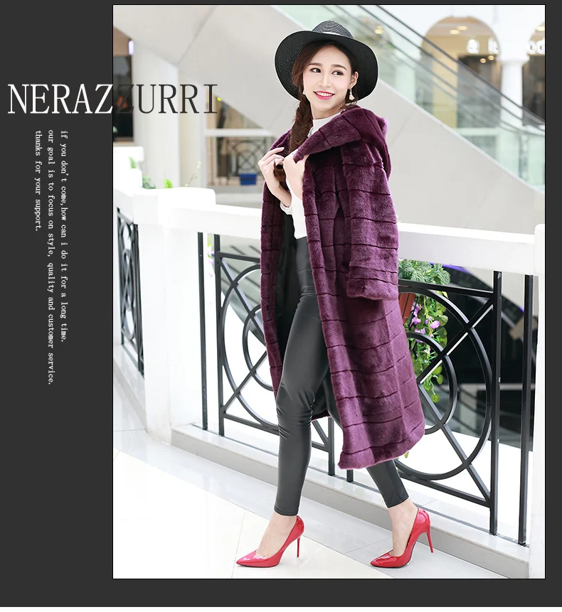 Длинное женское пальто из искусственного меха с капюшоном и длинным рукавом, фиолетовое меховое пальто из искусственного меха в полоску, плотное теплое зимнее пушистое пальто
