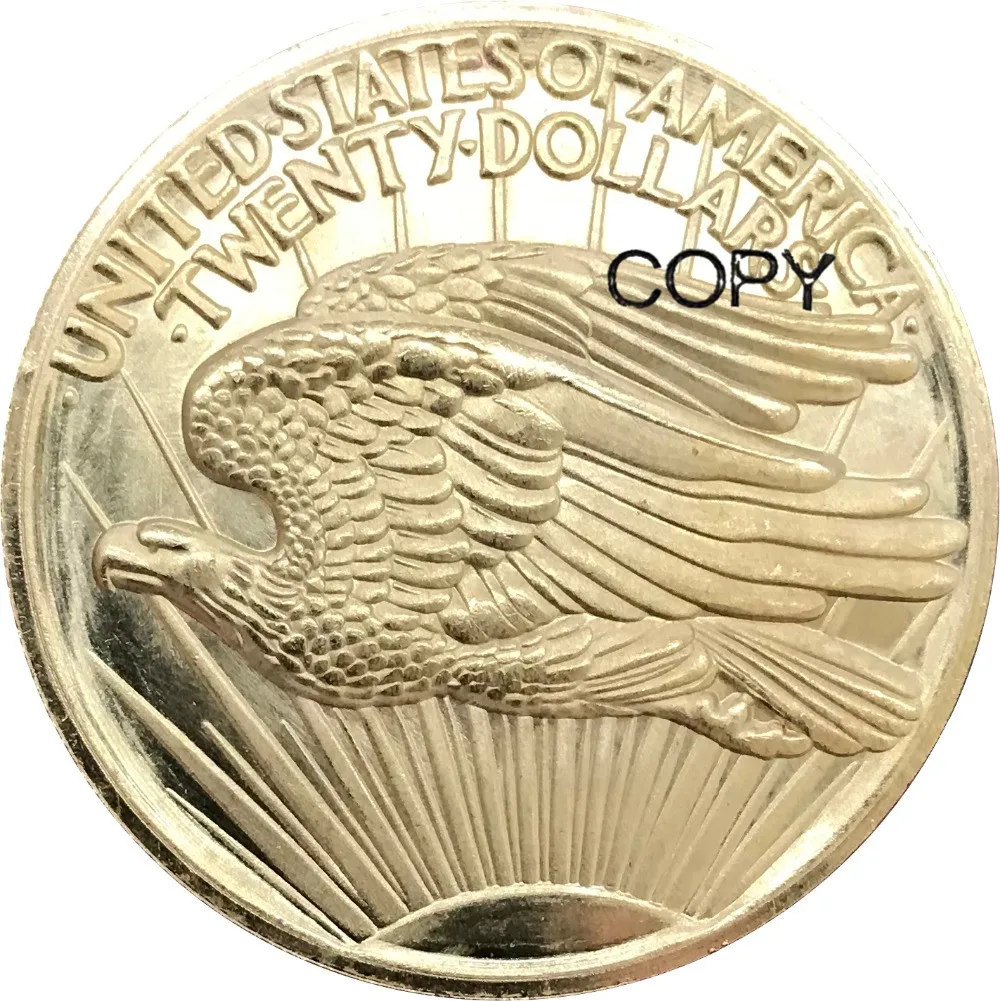 20 долларов США, римские цифры "Сен-гауден-двойной Орел", без девиз 1907, латунные металлические копии монет