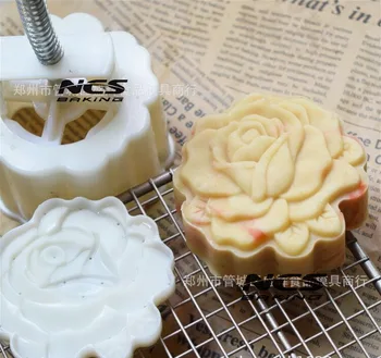 

150g 3D rose shape Mooncake mung bean cake Molds mould with 1 Stamps plastic hand pressure , 50sets/lot