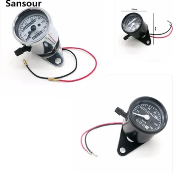 

Sansour Motorcycle Universal Dual Odometer Night Light Speedometer Gauge Vintage Classic Black LED CAFE RACER 0-140 KM/H