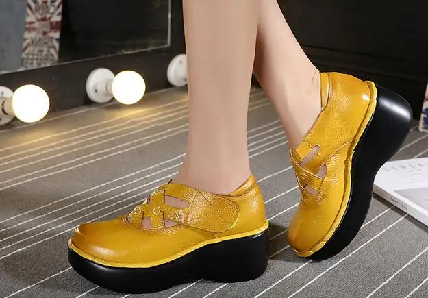 Женская обувь на высоком каблуке; обувь для отдыха; модная дышащая Летняя женская обувь из водонепроницаемой кожи на высоком каблуке; удобные женские туфли-лодочки - Цвет: Цвет: желтый