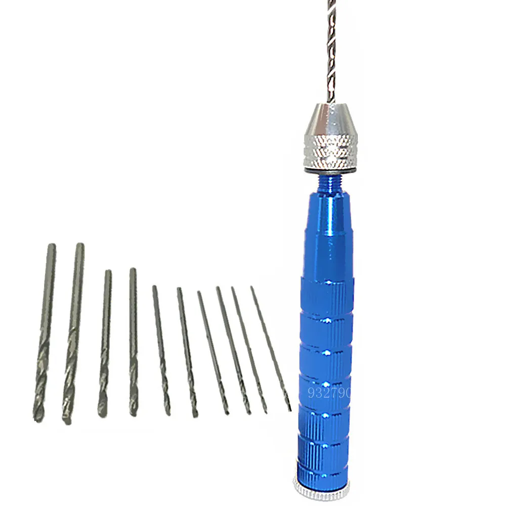10pc Twist Drill Bit + Hand Drill Manual Drilling Hole Hobby Tool Hand