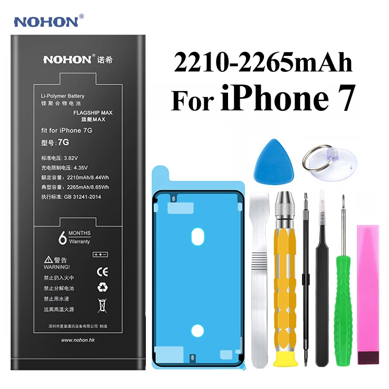 Nohon Аккумулятор для Apple iPhone X 6 6s 7 8 iPhone6 iPhone6s iPhone7 iPhone8 iPhoneX 2100mAh-2716mAh сменный литий-полимерный батарея+ бесплатный инструмент For Apple iPhone X 6 6s 7 8 6G 7G Мобильный телефон батарея