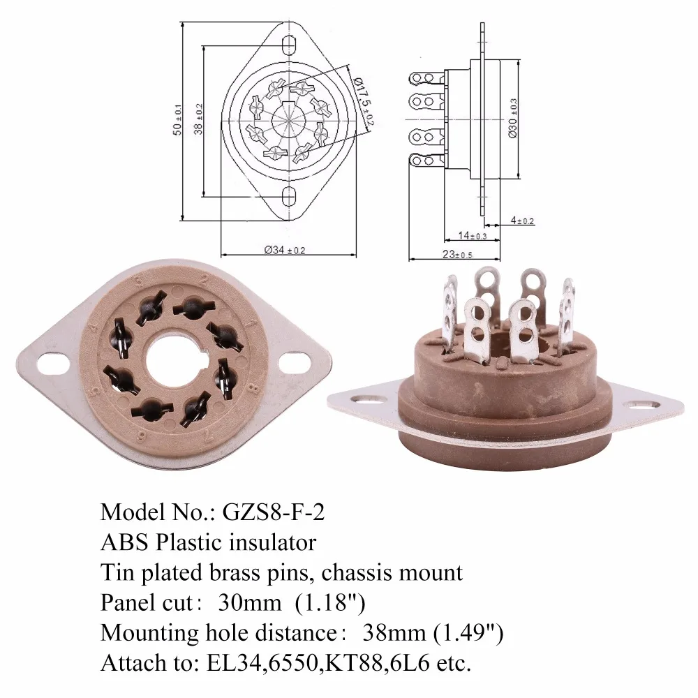 GD-PARTS шасси крепление Пластик 8pin Восьмеричное ламповая панель базы для EL34 EL37 GZ32 GZ34 KT66 KT88 5U4G 5881A 6B4G Белтон Стиль