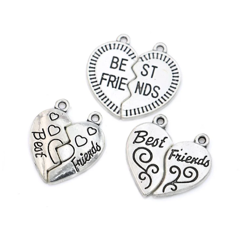 

10sets Tibetan Silver Plated Best Friends Heart Charms Pendants for Bracelet Necklace Jewelry Making DIY Handmade Craft 22x12mm