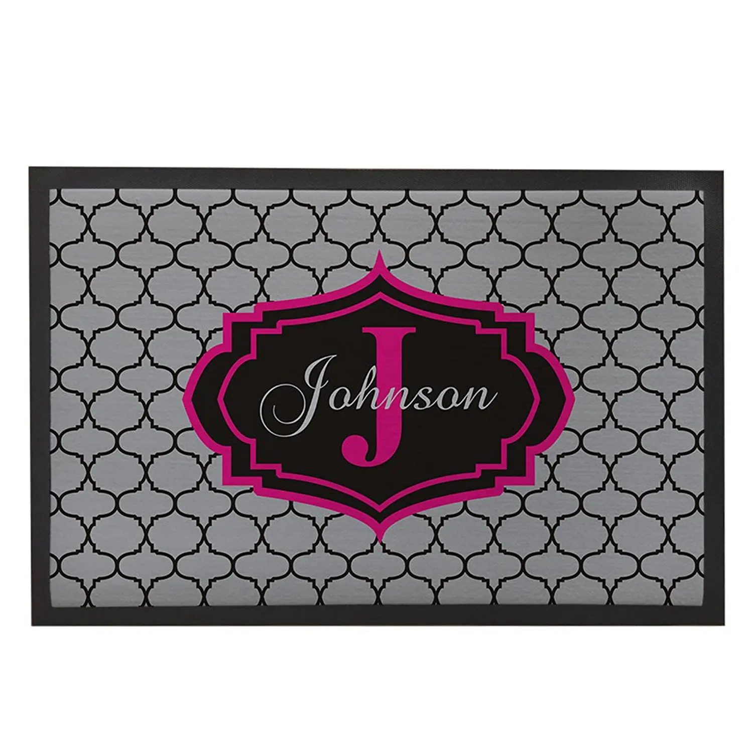 Custom Front Door Mat Gray Geometric Quatrefoil Welcome Rug