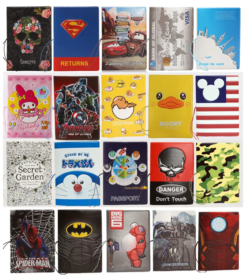 

3D Design Women Men Travel Passport Holders 22 Colors Cartoon PVC Plane Ticket Documents Cover 14*9.6cm ID Credit Card Holder