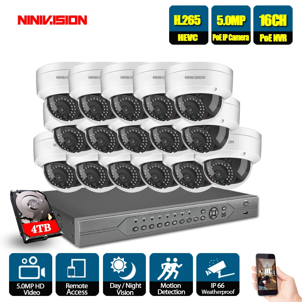 

H.265 5MP CCTV Security Camera System 8CH 4K POE NVR With POE IP Camera CCTV Kit Waterproof IP66 Video Surveillance System XMEye