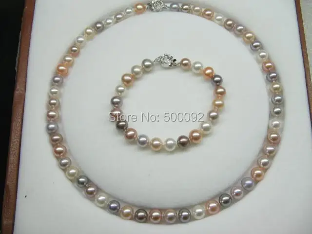 

Stunning 8mm round multicolor freshwater pearl sets for necklace & bracelet
