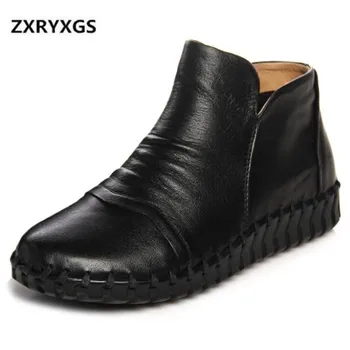 

Original Retro Ethnic Style Women Boots 2019 Spring New Cowhide Leather Boots Women Soft Bottom Comfort Ankle Boots Women Flats
