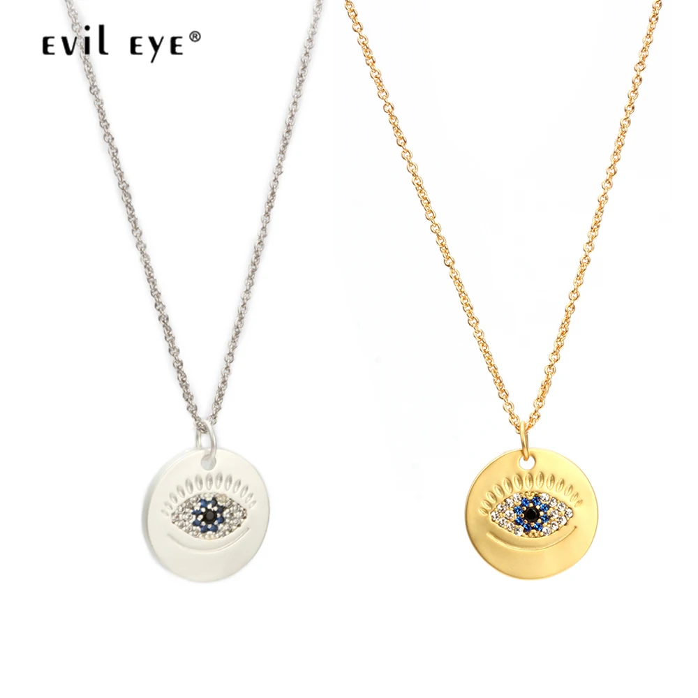 

EVIL EYE Pendant Necklace Silver Gold Color Long Chain Necklace Micro Pave Zircon Charm Fashion Jewelry for Women Female EY6263
