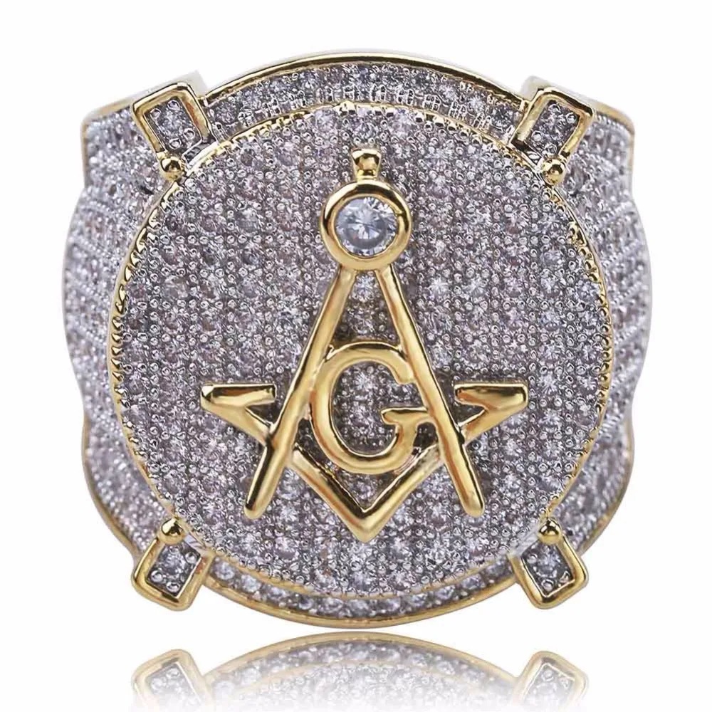 AAA CZ Циркон Ice Out Bling Большое широкое масонское кольцо золотое заполненное медное материал масонские кольца мужские хип-хоп рэппер ювелирные изделия 7-11