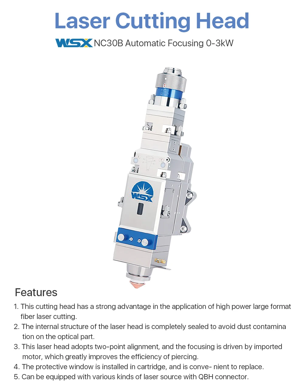 Cloudray WSX 0-3KW NC30B волоконная Лазерная режущая головка автоматическая фокусировка высокой мощности QBH 3000 Вт для резки металла