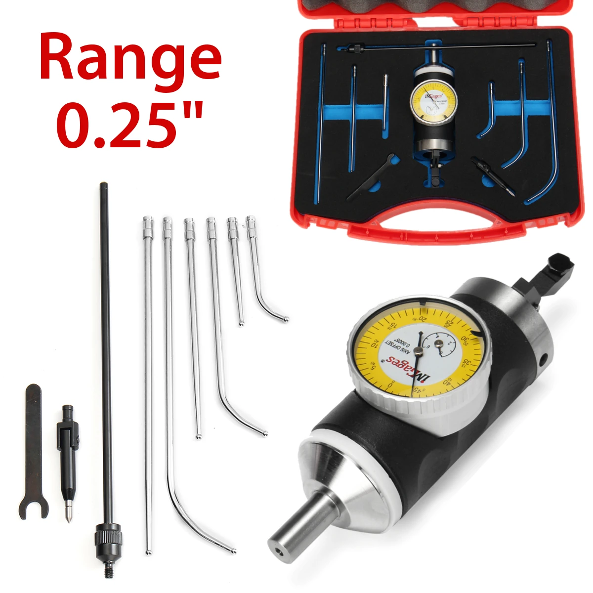 

ZEAST Centering Dial Test Indicator + Retaining Rod + 3 x Straight Feeler Wrench Indicating Gauge Faces Operator Carrying Box