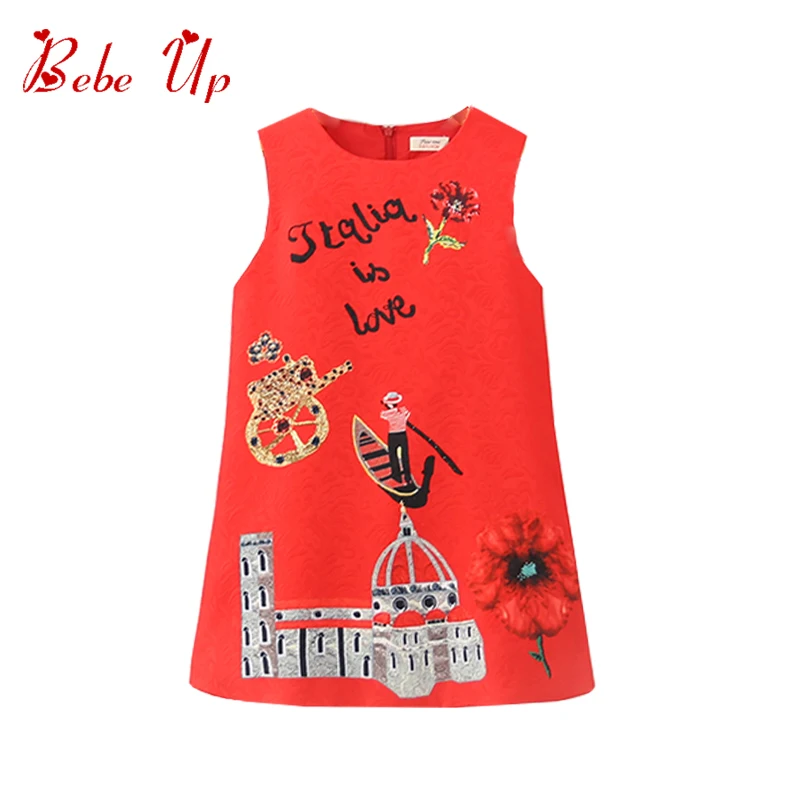 

Kids Dresses For Girls Spring Summer Toddler Girls Party Dress Designer Graffiti Print Children Clothing Girl Cotton Red Dress