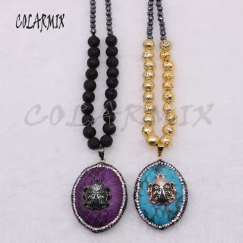 

3 strands necklace electroplated stone beaded necklace snakeskin beads with bugs wholesale jewelry 4520