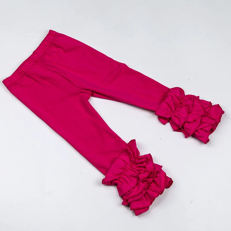 Леггинсы с тройной оборкой для девочек, брюки с принтом «persnickety», штаны с оборками для малышей, штаны с рюшами цвета морской волны, розовый цвет - Цвет: 5