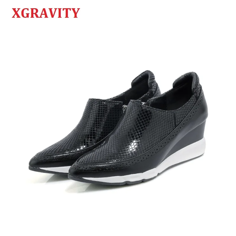 

XGRAVITY 2019 Snakeskin Genuine Leather Lady High Heel Dress Female Design Pointed Toe Woman High Heels Ladies Party Shoes A066