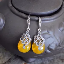 KJJEAXCMY fine jewelry S925 silver yellow Agate Earrings archaize fashion silver ear tag new lady 2018 hot sale new earings fashion jewelry tielong raw jadeite jade delicate gourd ear wire jewelry original ms earrings s925
