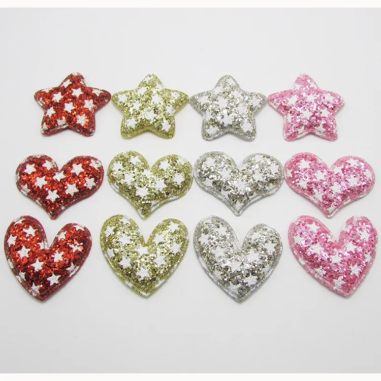 

30pcs/lot Multi Style Padded Shiny Glittered Felt Heart/Crown Appliques for Valentine's