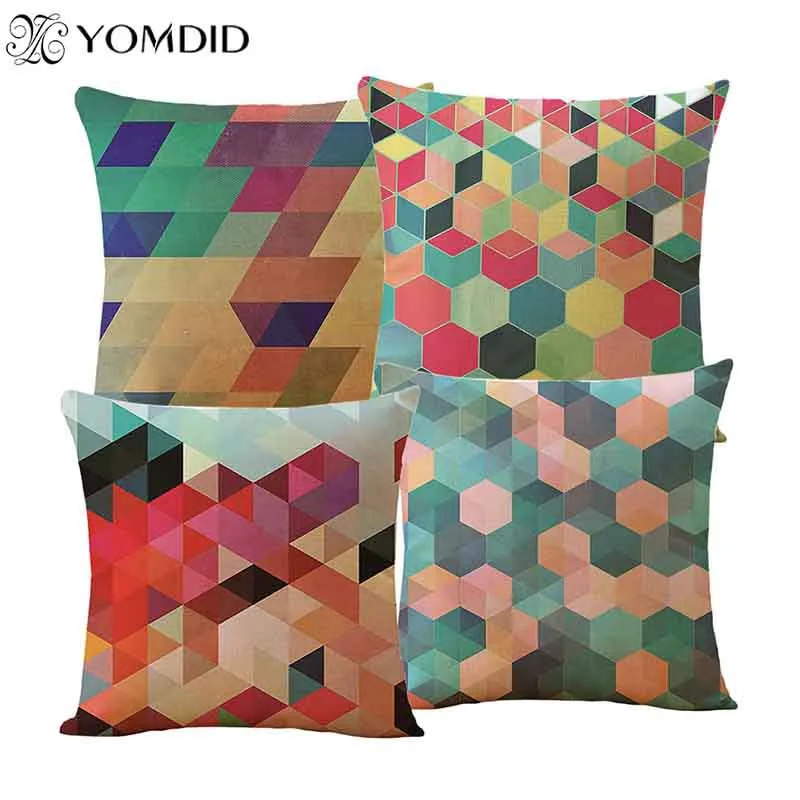 

Geometry Pillow Cover Cushion Cover 45*45CM Throw Pillow Cover Colorful Style Decoration Cushion Covers Cotton Linen Customized