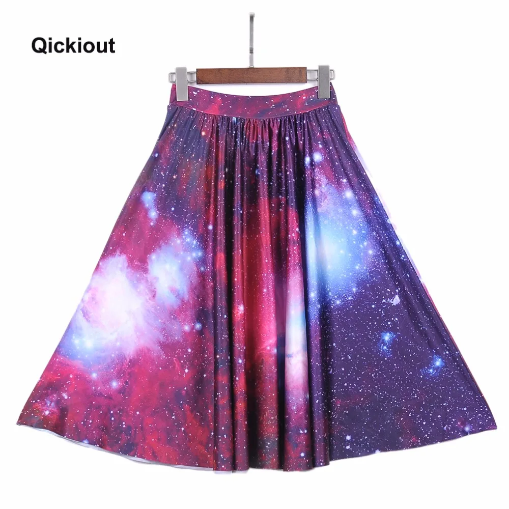 Qickitout, юбки с карманами,, женская, фиолетовая, Звездная Галактика, 3D цифровая печать, юбки с карманами, модная, тонкая, высокая талия, повседневная юбка