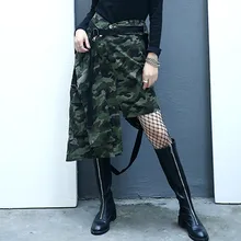 Женская камуфляжная Асимметричная юбка в стиле хип-хоп на шнуровке, модные повседневные юбки с высокой талией, большие размеры, женские юбки с принтом CK107