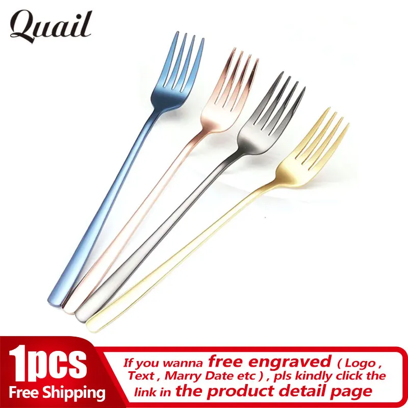 

Quail 1pcs Hot Colourful Style Korea Stainless Steel Dinner Fork Mirror Polish Long Handled Dessert Fork For Salad Tableware