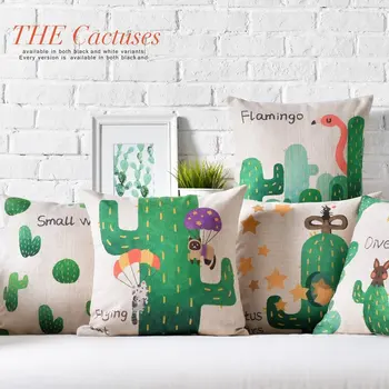 

1PC Free Shipping Cactus Cushion Home Decor Pillow Flamingos Linen Cotton Cushions Decorative Throw Pillows 45X45CM