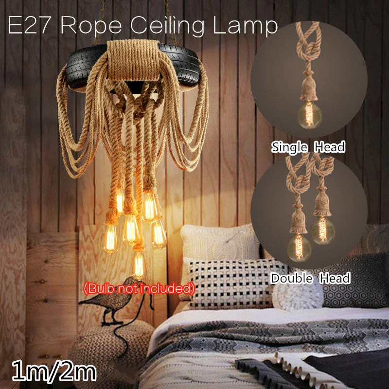 2018 New E27 Industrial Rope Pendant Lamp Retro Vintage Edison Hemp Ceiling Light Fixture