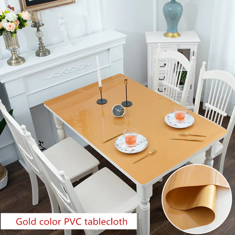  Nordic goden color PVC soft glass tablecloth waterproof oilproof dining table mat party coffee tabl