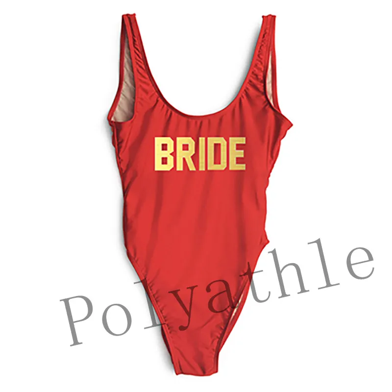 Сексуальный купальник, Женский сдельный купальник, отряд "невеста", с высоким вырезом, купальный костюм, черный монокини, боди, Мальчишник, вечерние, Zwarte Zwempak - Цвет: red gold bride