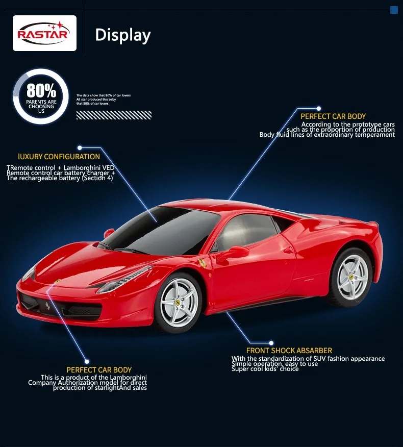 Rastar лицензированный 1:24 Ferrari 458 Italia беспроводной пульт дистанционного управления гоночный автомобиль игрушки 46600 Рождественский подарок