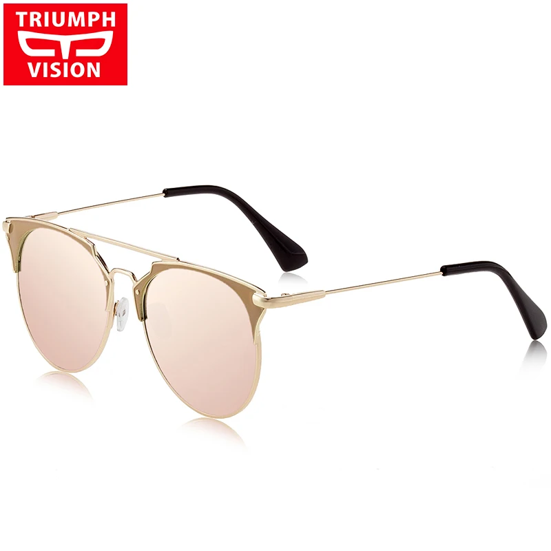 TRIUMPH VISION, фирменный дизайн, солнцезащитные очки для женщин, Круглый Стиль пилота, женские солнцезащитные очки, розовые зеркальные оттенки, Oculos для женщин