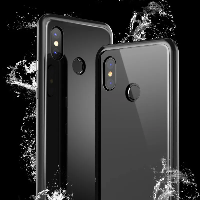 

For Xiaomi mi 6X A2 Built-in Magnet Bumper Cover Magnetic Adsorption Back Tempered Glass Case For Xiaomi mi 8 lite Phone Cases