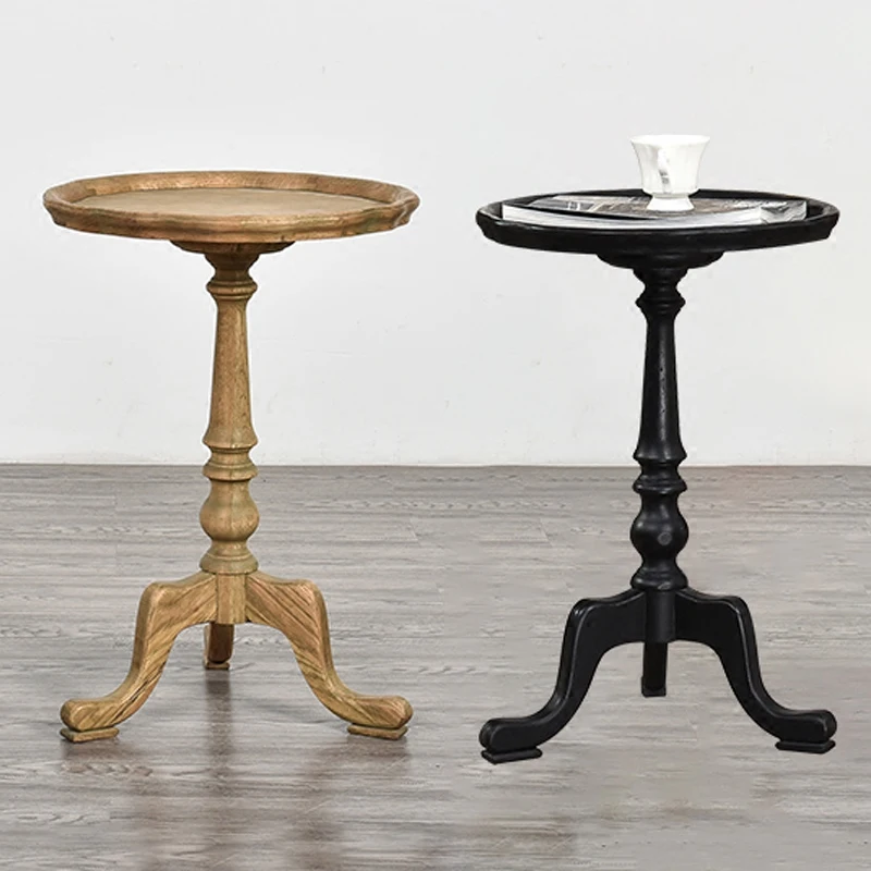 Oak small round French country side table solid wood corner small mini side table curved flower frame creative fruit plate Oak small round French country side table solid wood corner small mini side table curved flower frame creative fruit plate