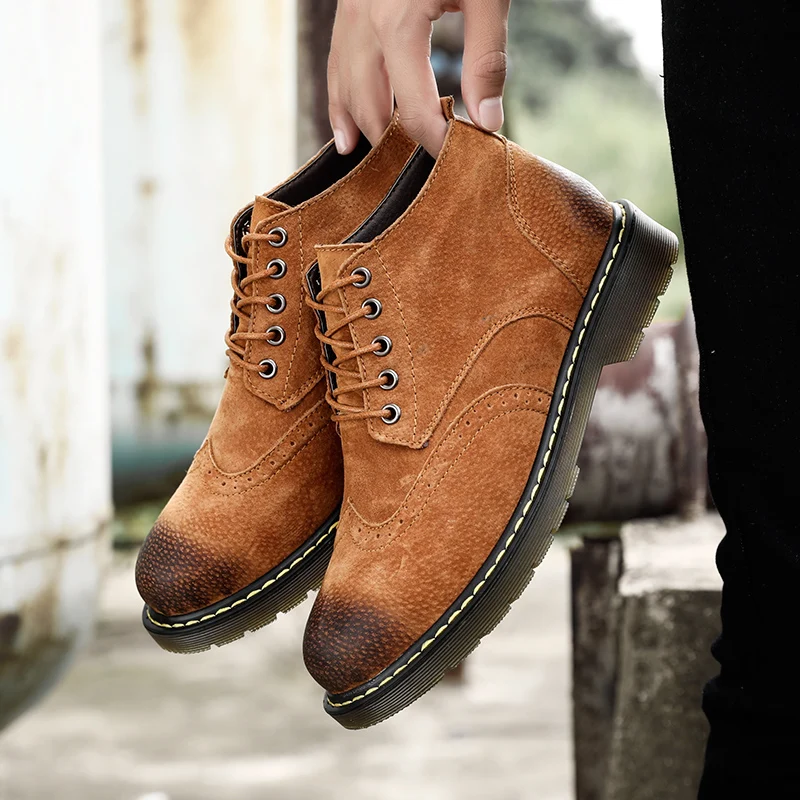 

Hot Sale Winter Men Boots Leather Ankle High Top Men Waterproof Boots With Fur Warm Snow Shoes Military Army Boots 2019 New