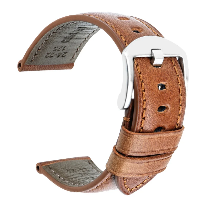 MAIKES Watch strap Watch Accessories Watchbands 20mm 22mm 24mm Genuine Leather Bracelets For samsung gear Watch Band - Band Color: Light Brown S