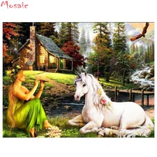 Стразы на заказ, картина квадратная, полная, сделай сам, 3d вышивка, 5d алмазная живопись фея и единорог, алмазная вышивка цветок