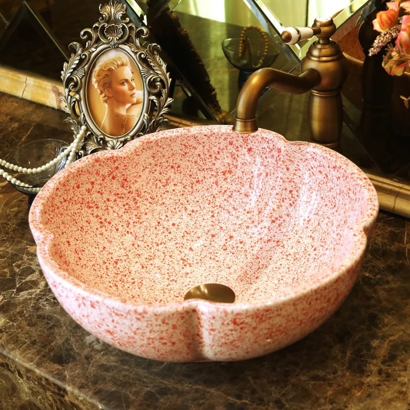 

Red Jingdezhen ceramic sanitary ware art counter basin wash basin basin colorful lavabo sinks Bathroom sinks flower wash basin
