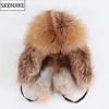 On Sale 100% Real Fox Fur Women's Russian Ushanka Aviator Trapper Snow Skiing Hats Caps Earflap Winter Ladies Fox Fur Bomber Hat ► Photo 1/6